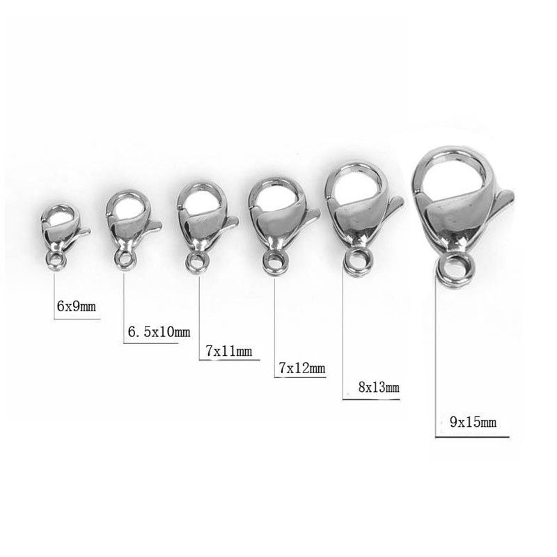 HOT Polished S.steel Lobster claw Clasps 9–19mm 100 Pcs wholesale