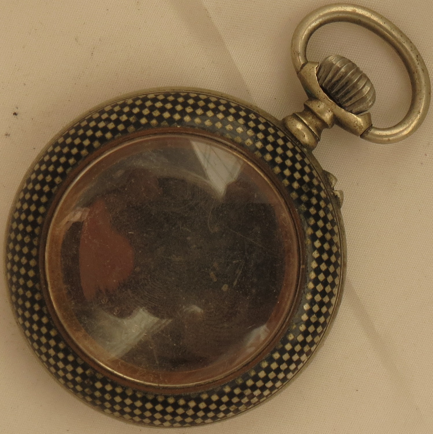 Vintage Pocket Watch Open Face White Metal & Enamel Case 49,5 mm. in diameter