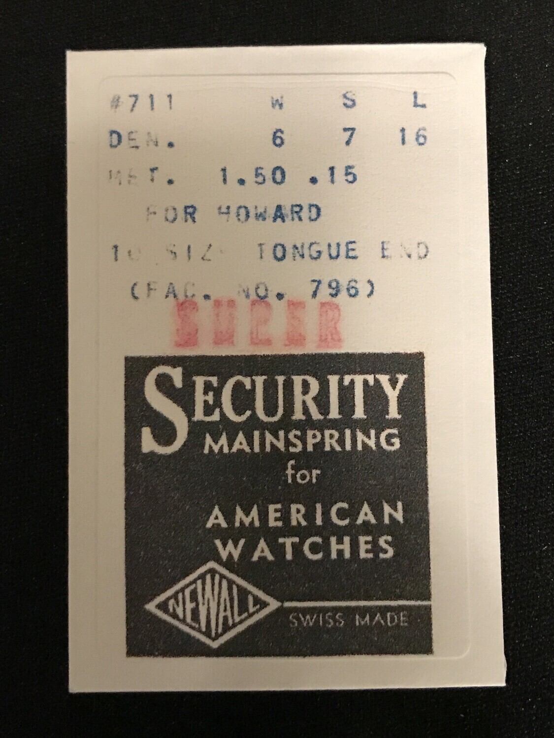 Newall SUPER Security Mainspring #711 for 10s Howard No. 796 – Alloy