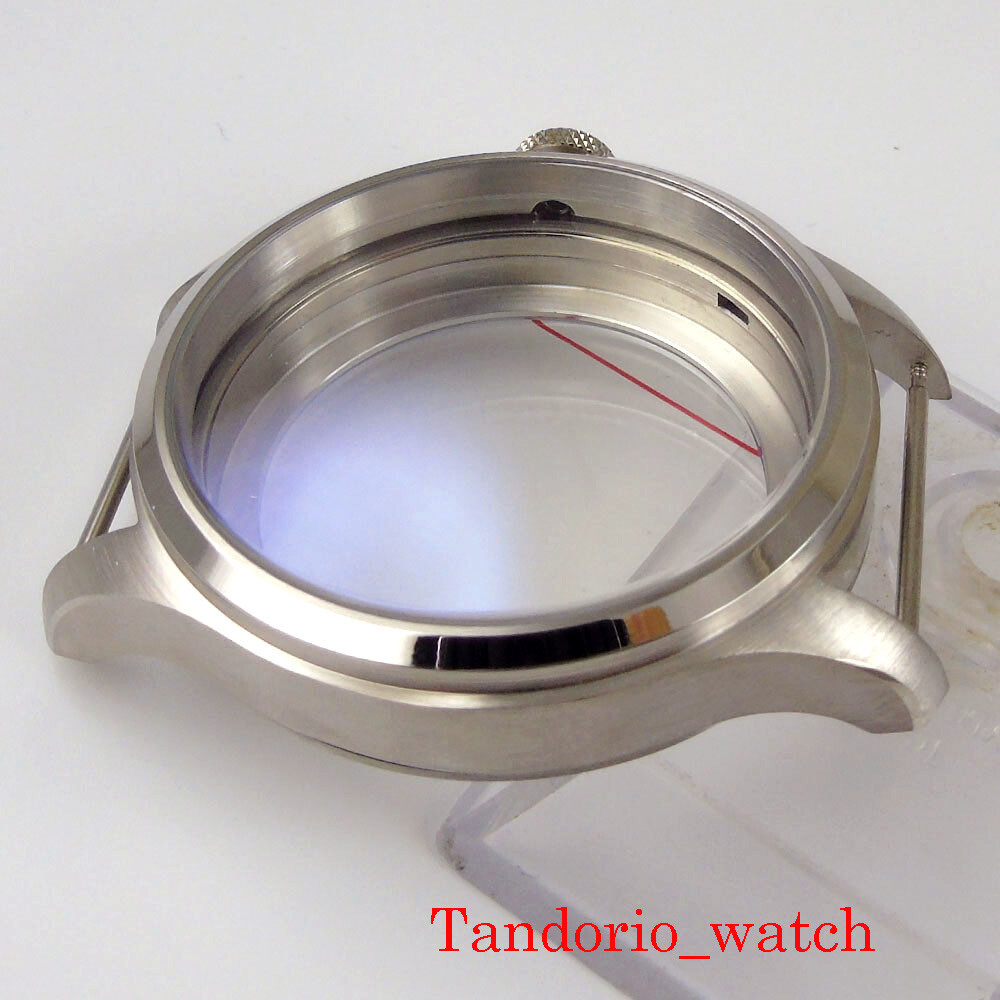 Fit 6497 6498 Hand Winding Stainless Steel 46mm Men’s Watch Case Mineral Glass