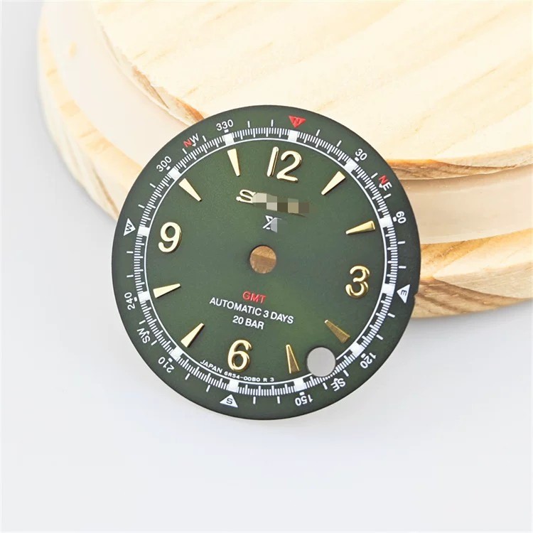 28.5mm GMT Watch Dial Green Lume For Nh34 Nh35 Nh36 4R Movement Watch Accessory