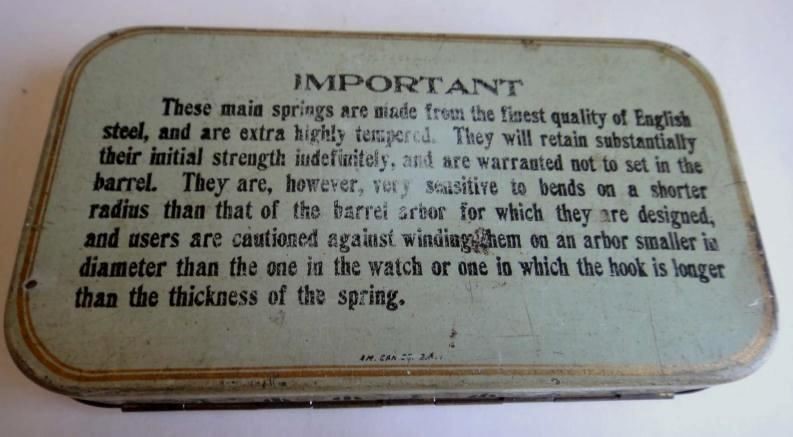 antique ELGIN WATCH MAIN SPRING TIN repair parts ORNATE illinois collectible