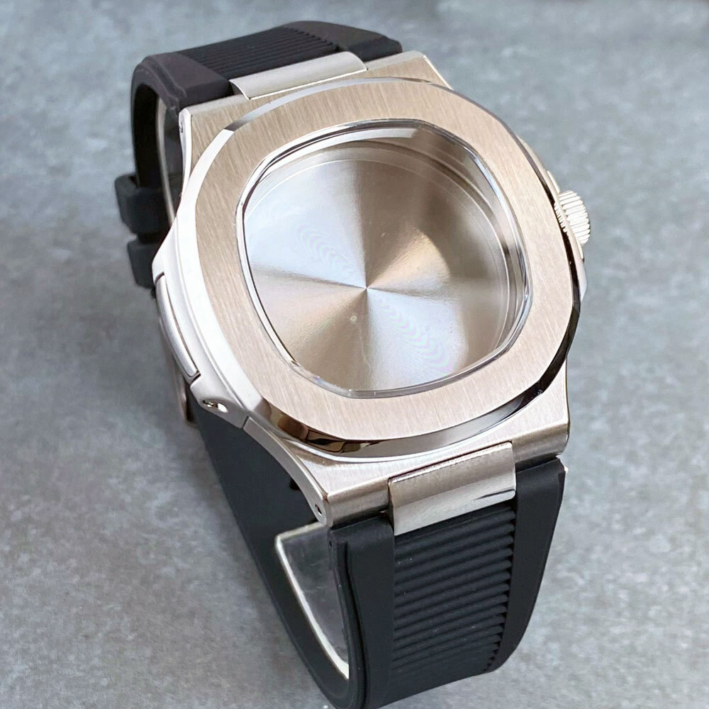 40mm Stainless Steel Square Watch Case 10ATM Dive Case Fit NH35 NH36 Rubber Band