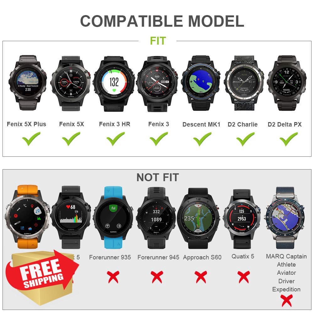 ANCOOL for Garmin Fenix 5X/7X/6X 26mm Watch Band Black Red Olive Slate 4 Pack