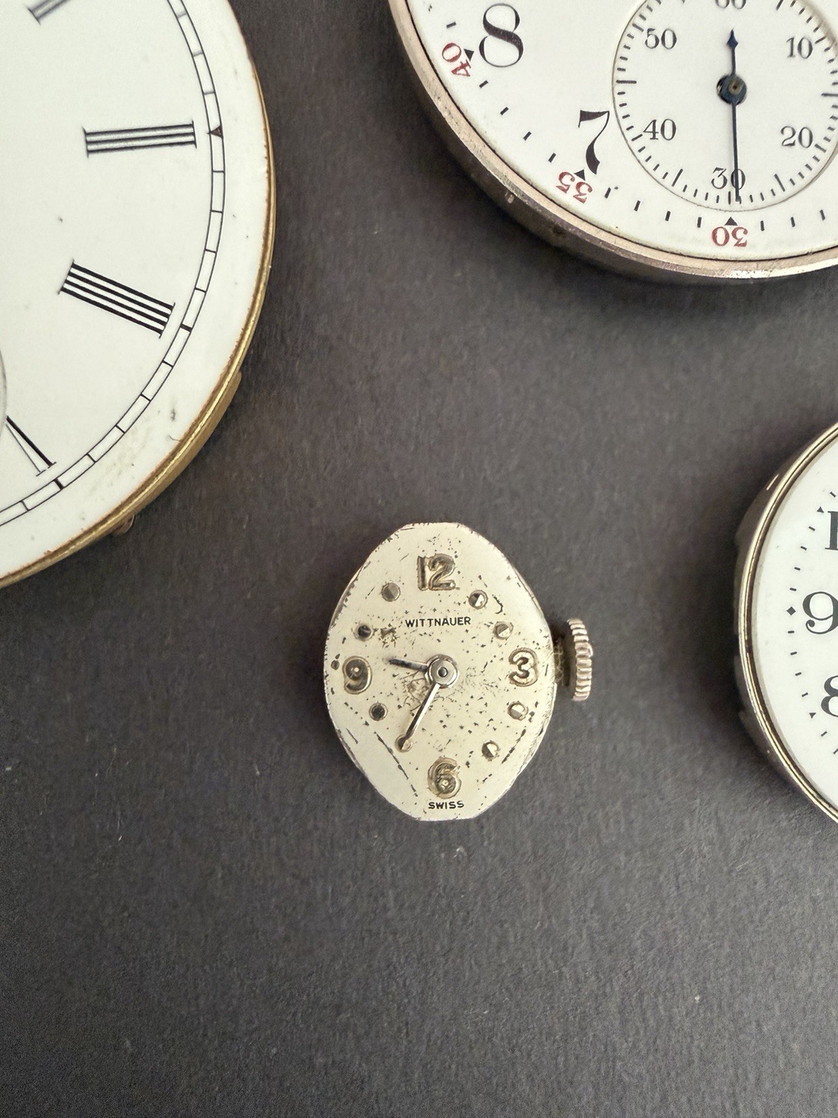 Vintage Lot of 4 Pocket & 1 Swiss Wrist Watch Movements Elgin Waltham Hampden