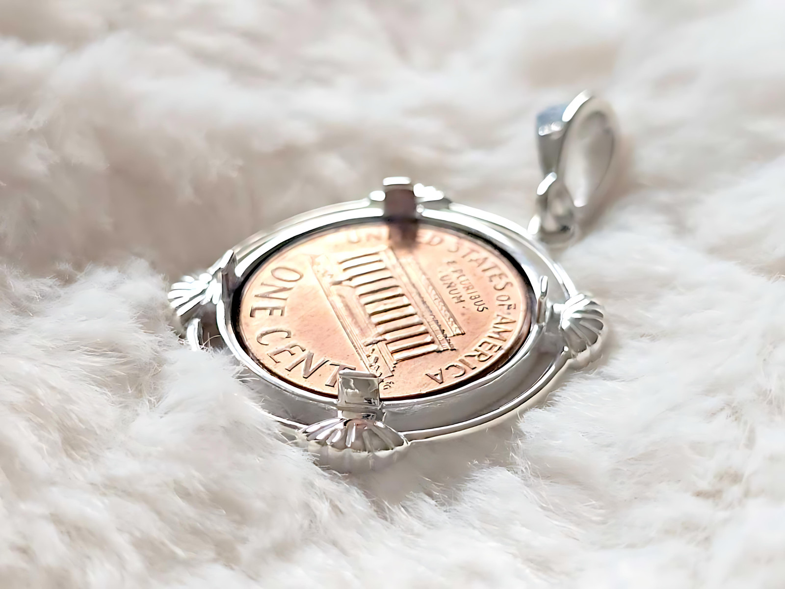 925 Sterling Silver Prong Back Clamshell Edge Bezel for 19mm Penny 1 Cent Coins