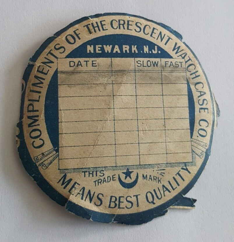 1907 Crescent Watch Case Co Paper Calendar Repair Insert Newark N.J.