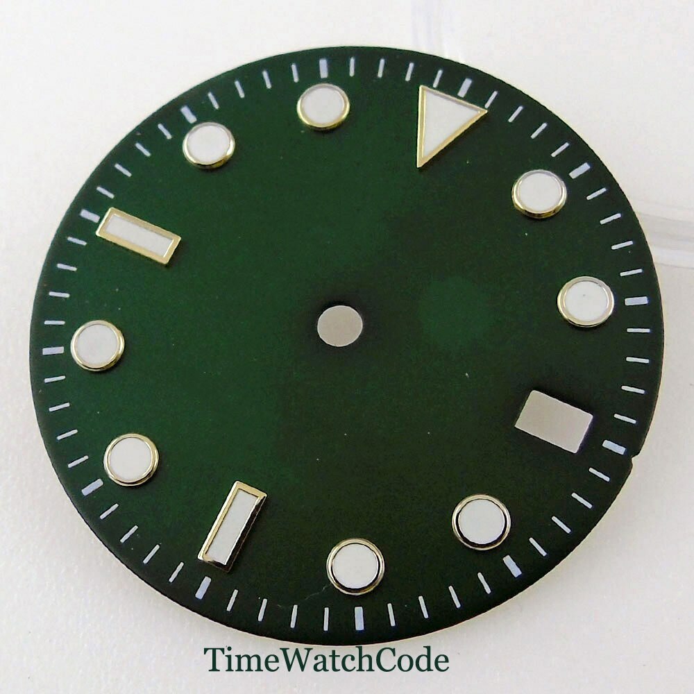 29mm Black/Blue/Green Sterile Watch Dial Fits NH35A Movement Date Luminous