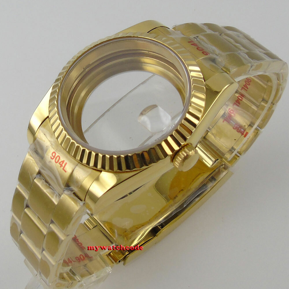 36mm 39MM sapphire glass golden Watch Case fit eta 2836 2824 8215 NH35 NH36 8215