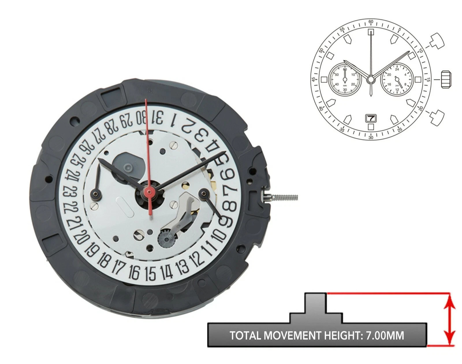 Miyota/Citizen 0S21 3 Hands Japan Quartz Movement Ht. 7.00MM (Various Dates)