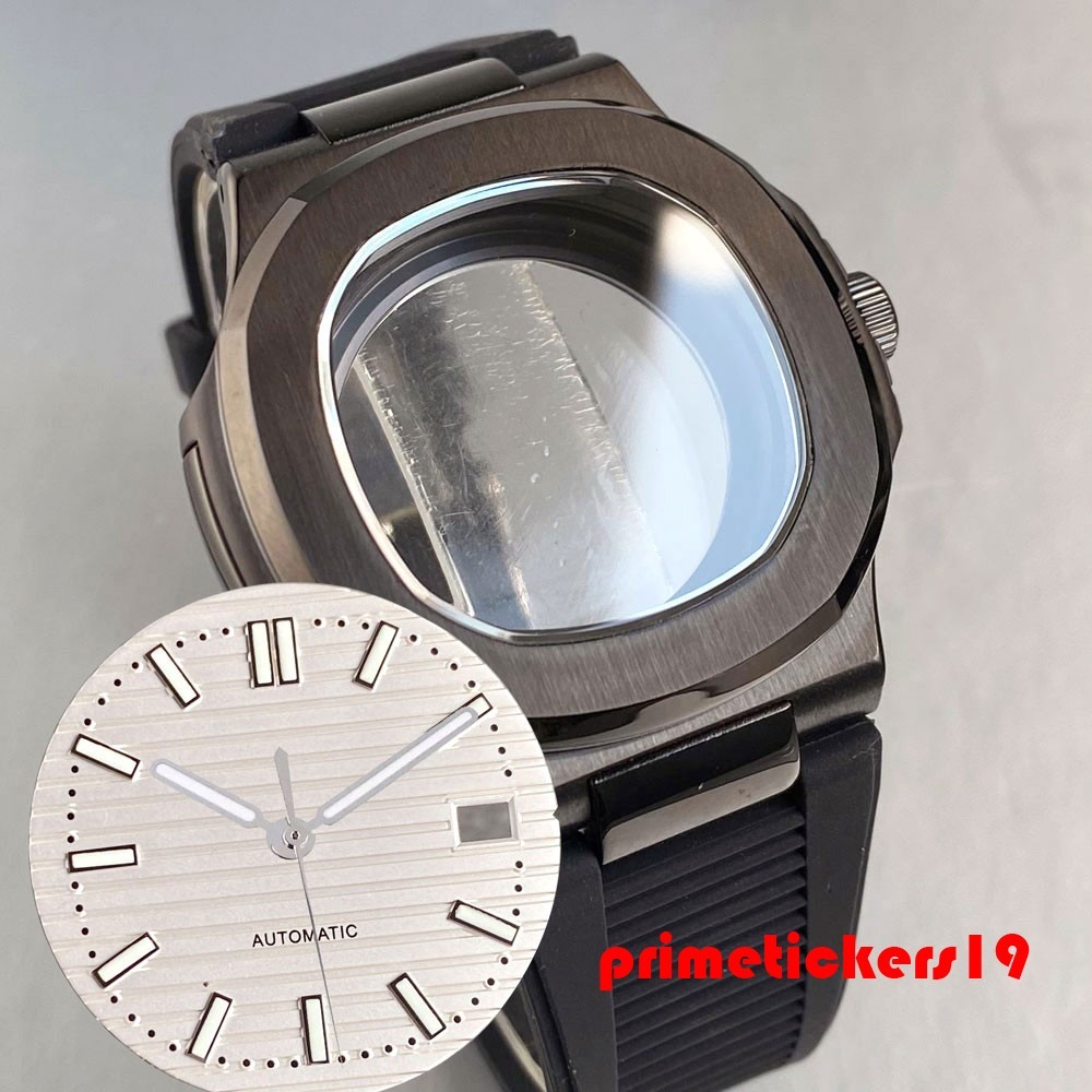 NH35 Square Watch Case+Silicone Band+Dial Hand Fit for Nautilus Style Wristwatch