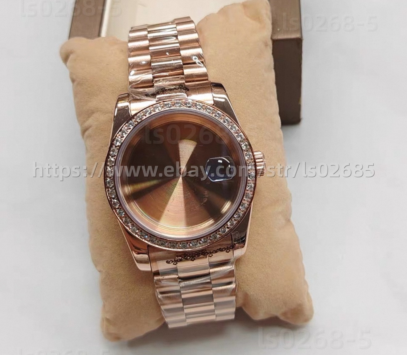 36mm Stainless Steel Rose Gold Watch Case Diamond Bezel+Bracelet Set NH35