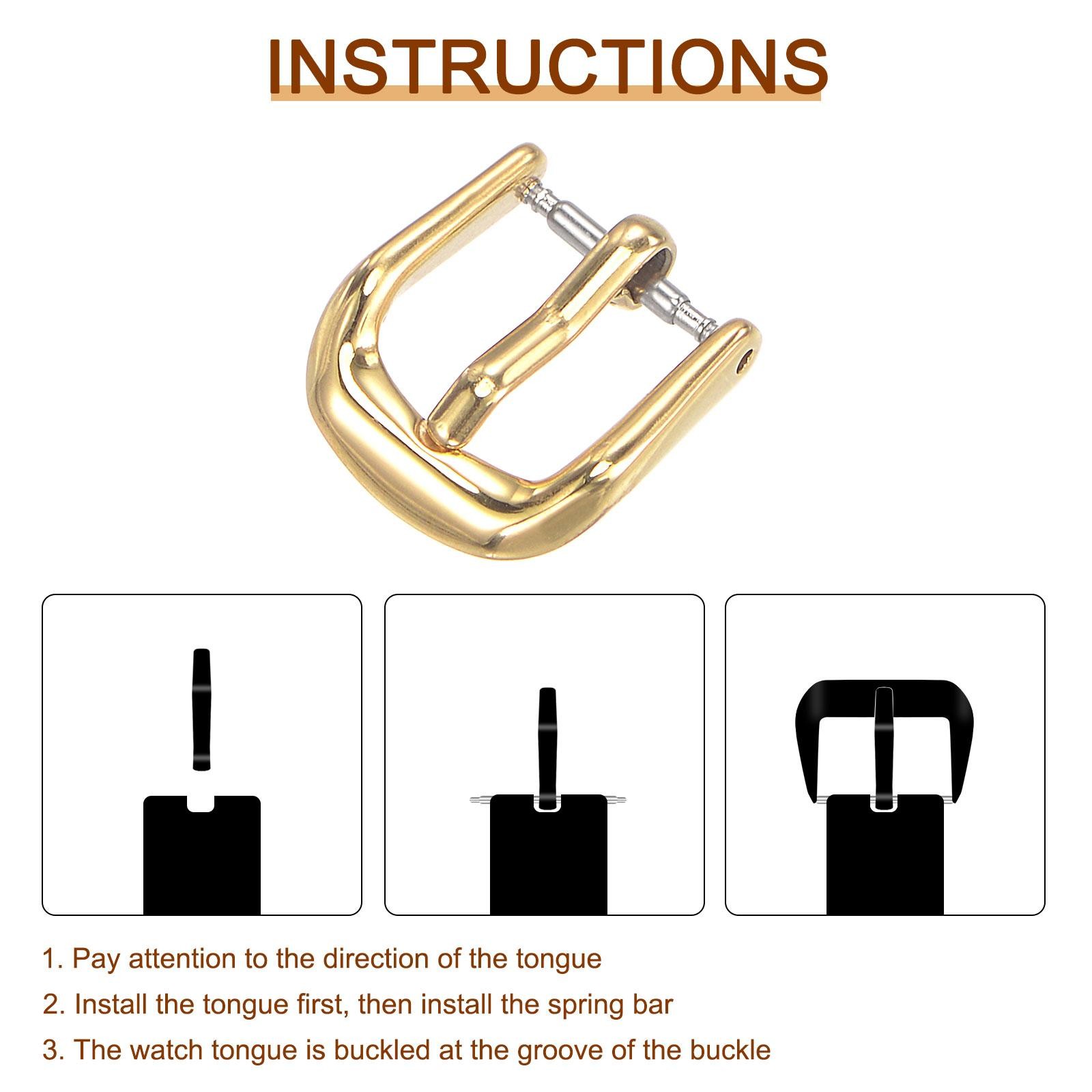 Buckle strap watch, 316 polished stainless steel, gold shades for 10mm