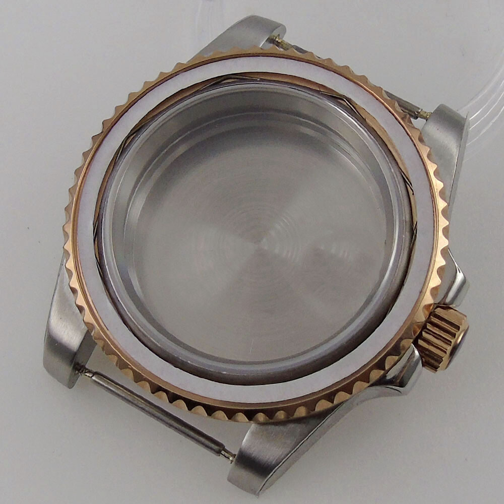 Two Tone Rose Gold Coated 40mm Watch Case For NH35 NH36 MIYOTA Sapphire Glass
