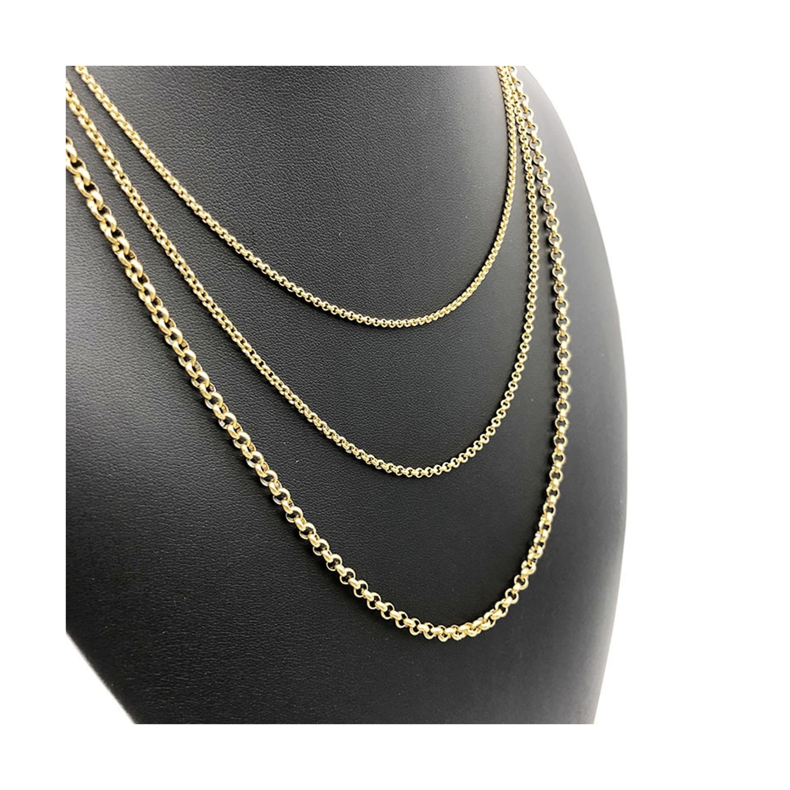 MRENITE Solid 18k Gold 1mm/1.1mm/1.3mm/3mm Round Rolo Cable Chain Necklace Go…