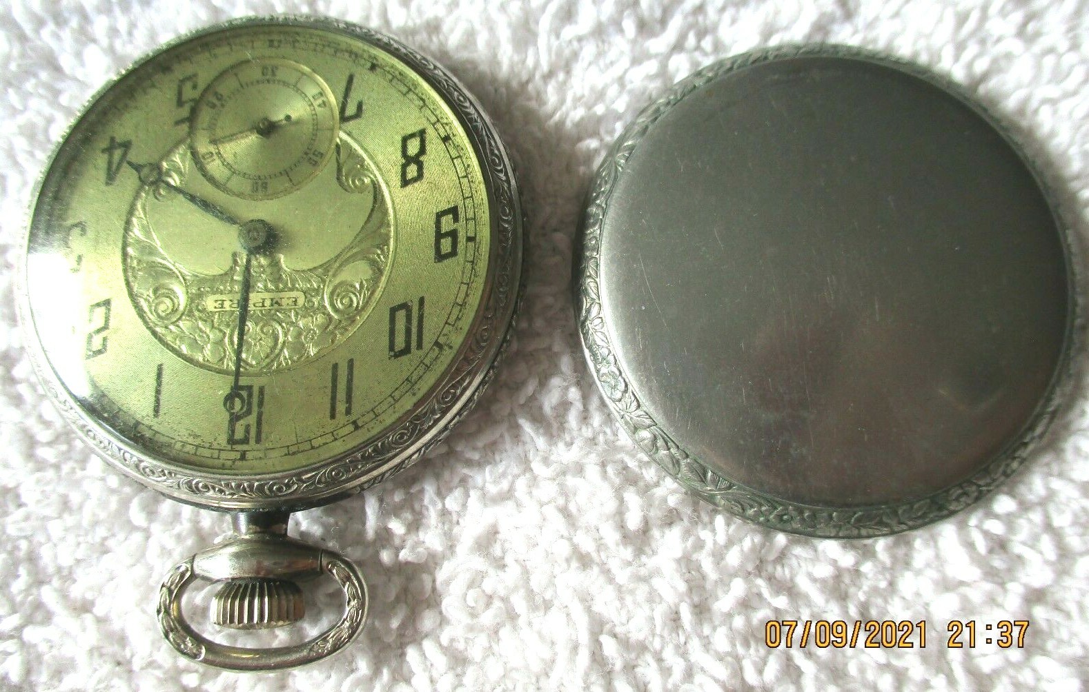 empire pocket watch, nickle, 6 jewel, swiee trcy watch co., 9102284, ADMIRAL s73