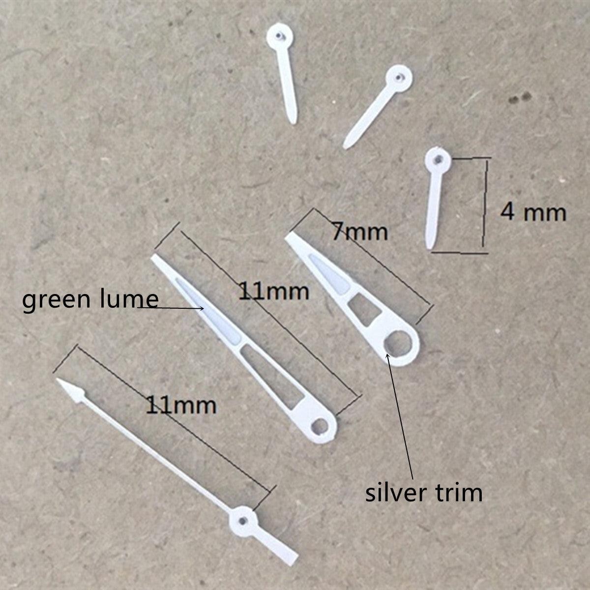 2 Sets Pack Silver Trim Green Lume 11mm Pointed Hands Set for VD53 VD54 VD57
