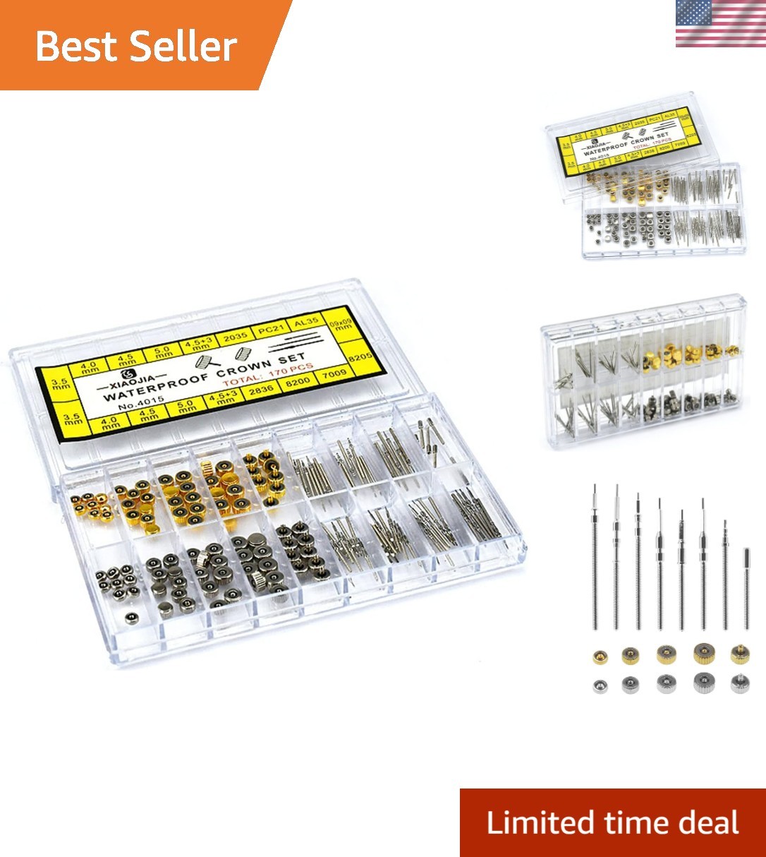 170 pcs Copper & Stainless Steel Watch Repair Kit – Stem Extender, Crowns Rep…