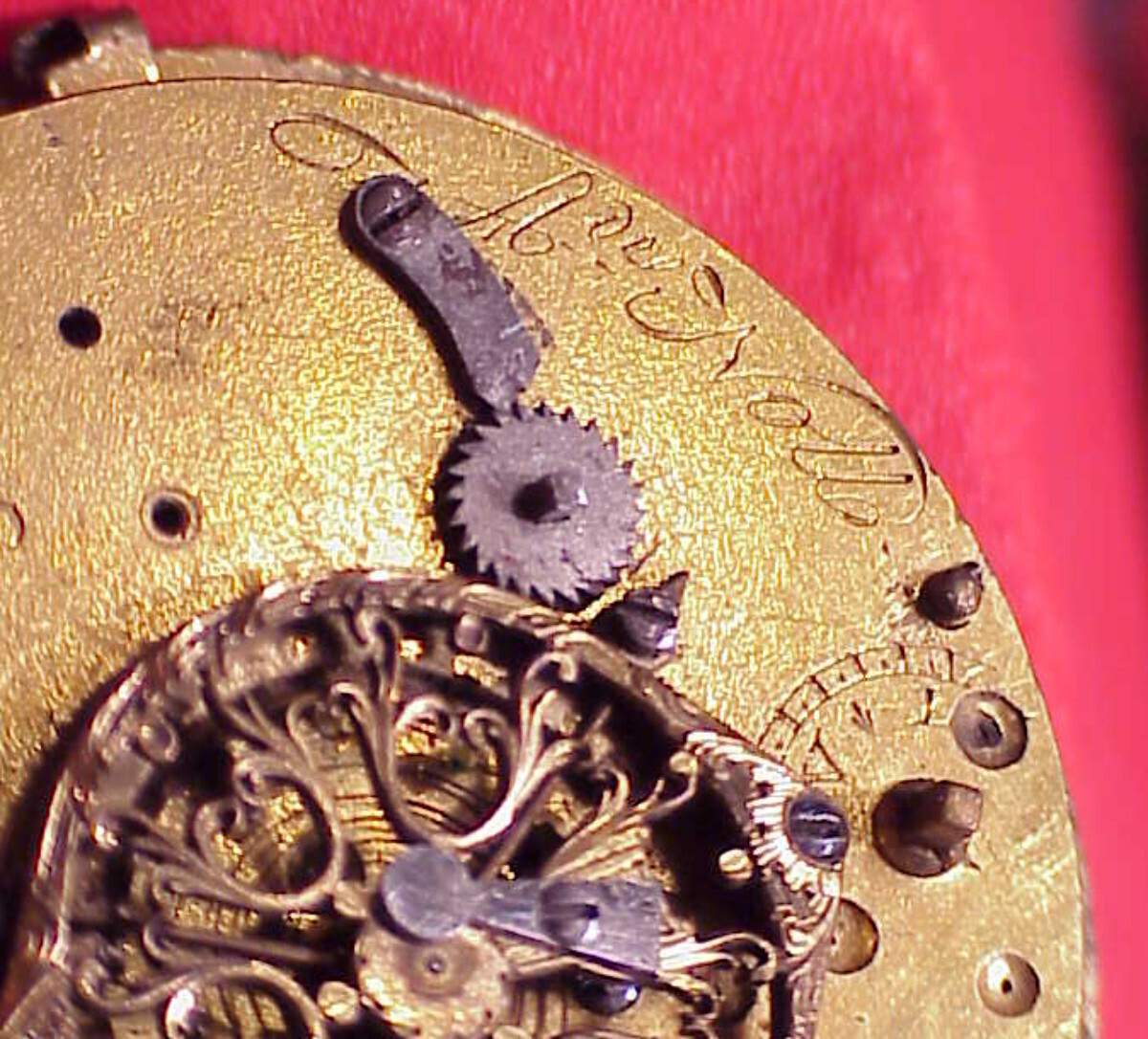 VINTAGE 45.8MM REPEATER PARTIAL VERGE FUSEE COLORED DIAL POCKET WATCH MOVEMENT