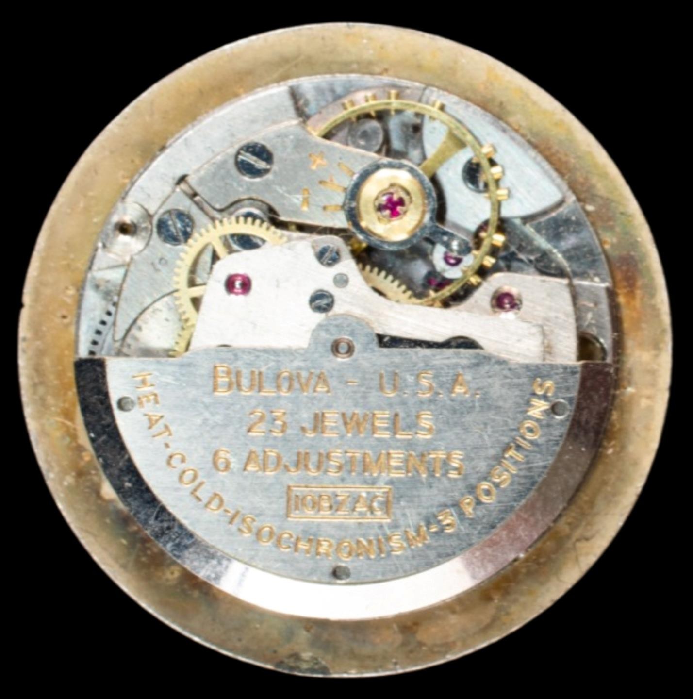 BULOVA 23 Jewel Movement Cal 10 BCAC Silver Dial Gold Markers