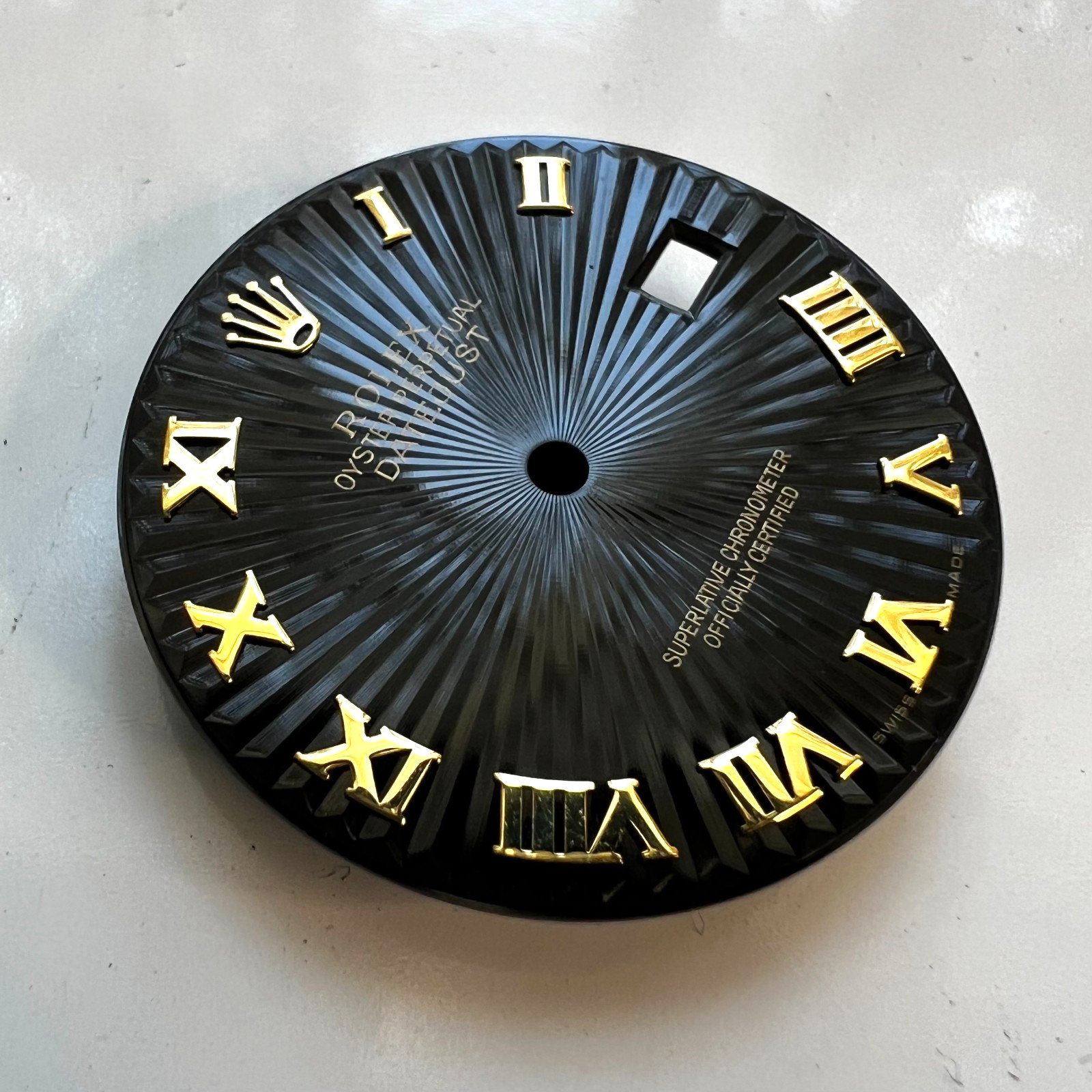 Genuine Rolex Datejust 36 Black Sunray Dial with Yellow Gold Roman Numbers