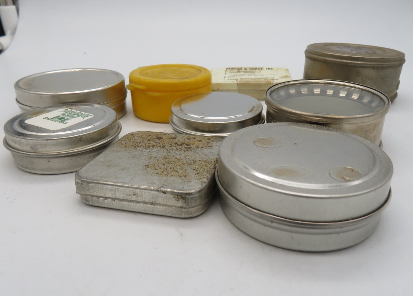 Lot of 10 Vintage Watch Part Movement Tins Small Parts Storage