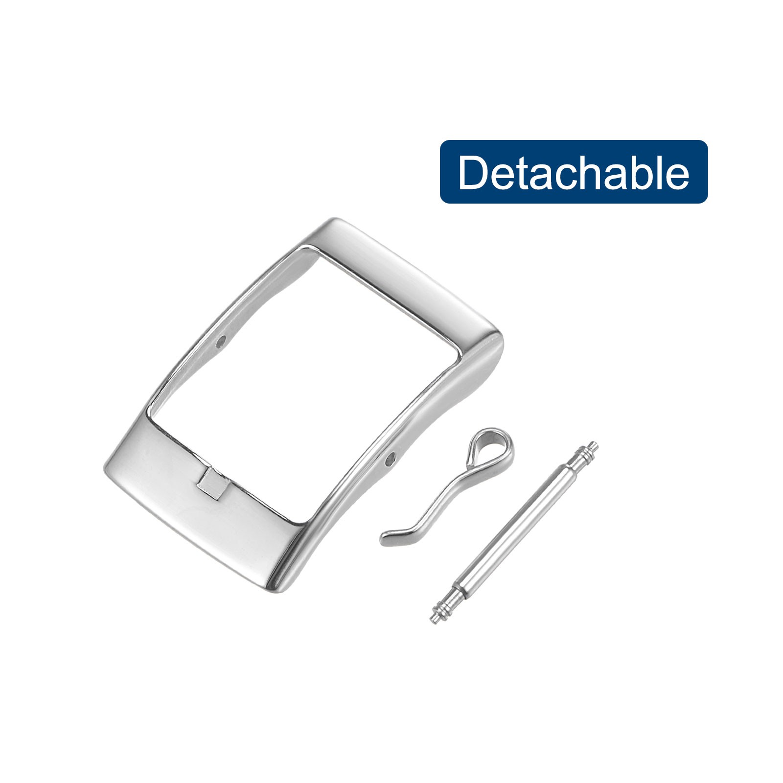 Watch strap closure, polished stainless steel silver, for 16mm with bar spring