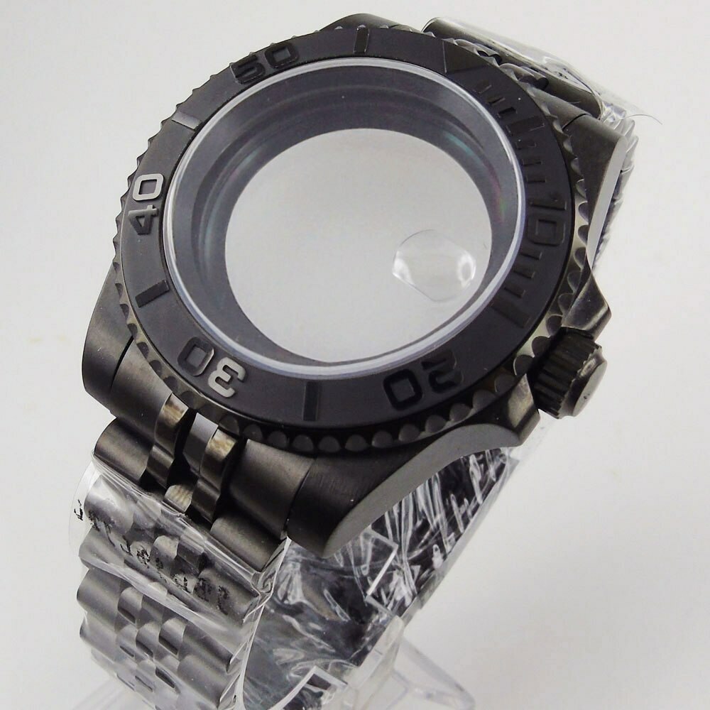 40mm Fit NH34 NH36A NH35A ETA2824 MIYOTA PT5000 Black Steel PVD Watch Case Part