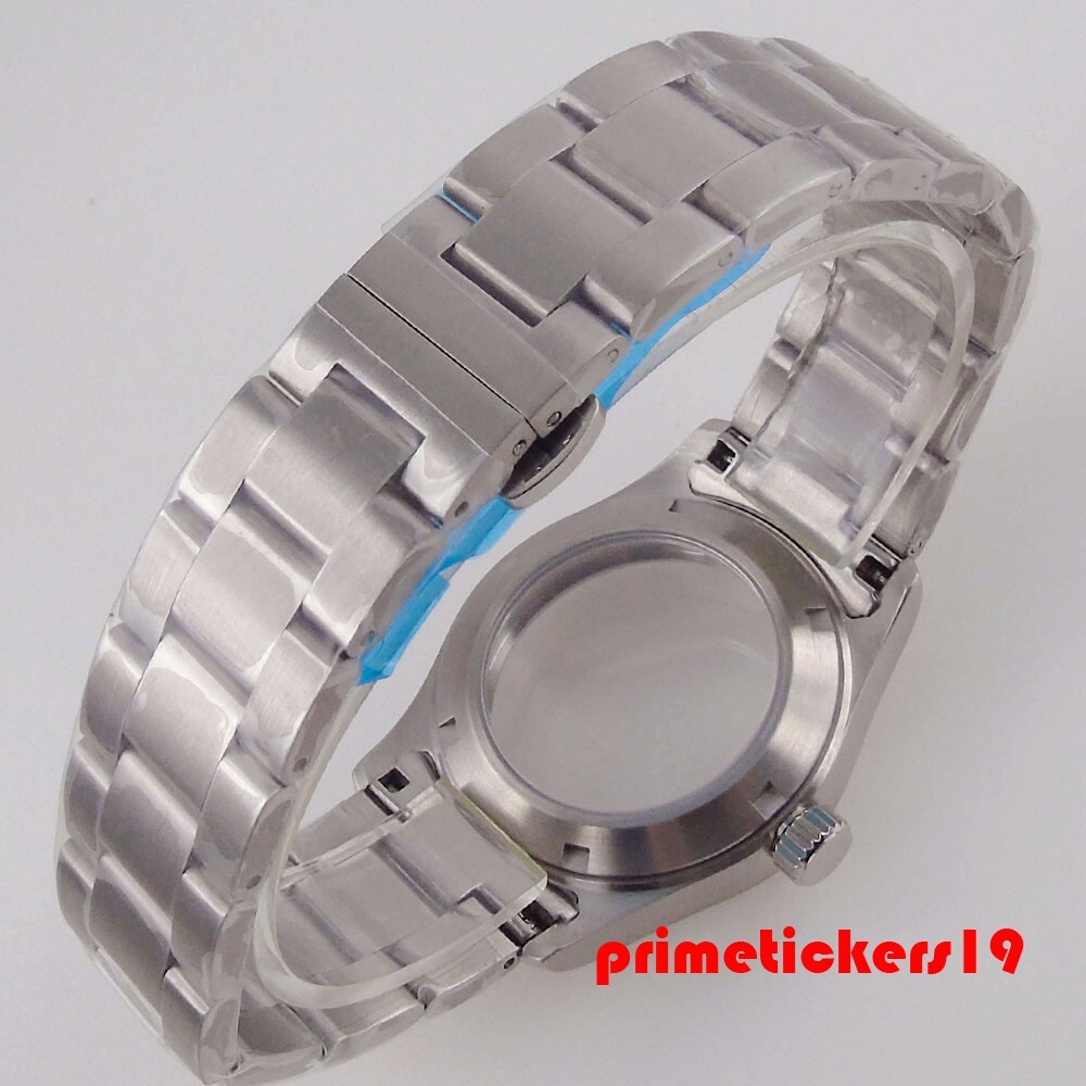 39mm Steel Pilot Watch Case+Bracelet Glass Back Dive Sapphire Fit NH34 NH35 NH36