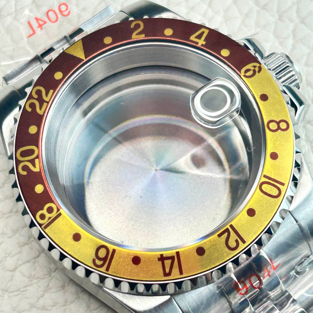 40MM Watch Case Retro Gold Red GMT Mod Bezel Sapphire Glass Fit NH34 NH35A NH36