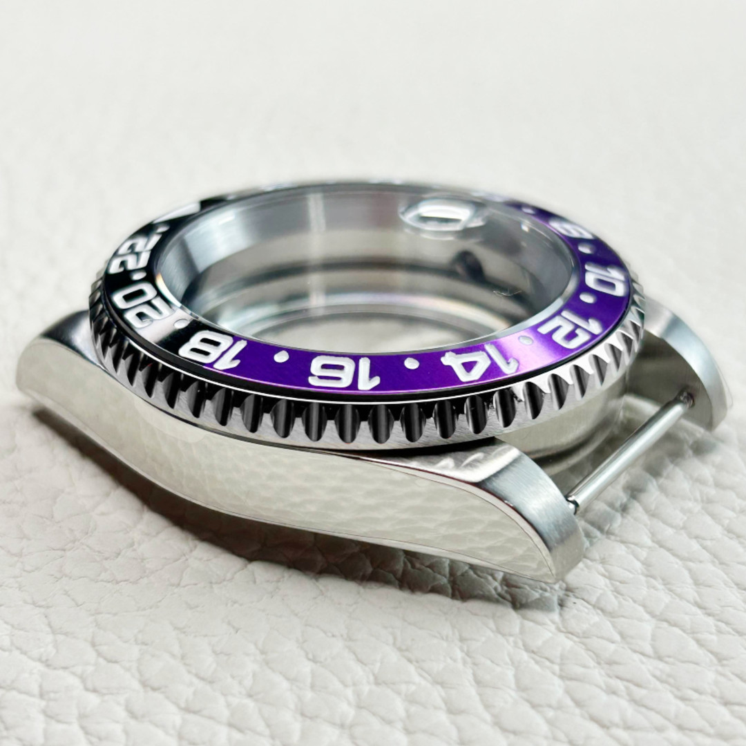 40MM Purple Black 24 Hour bezel Watch Case Sapphire Fit NH34 NH35 NH36 Mod