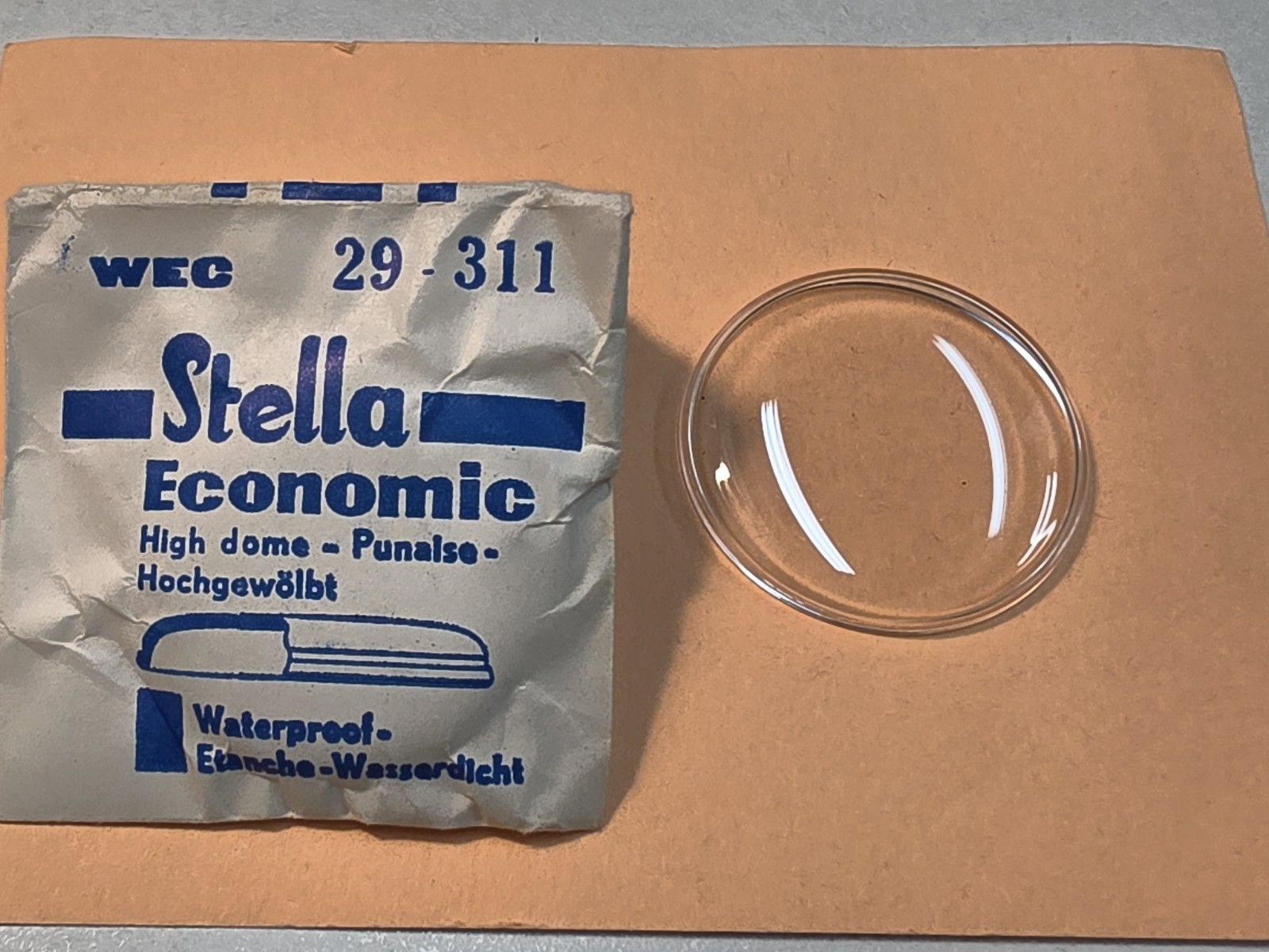 Vintage NOS Stella WEC 29-311 Economic High Dome Wristwatch Crystal