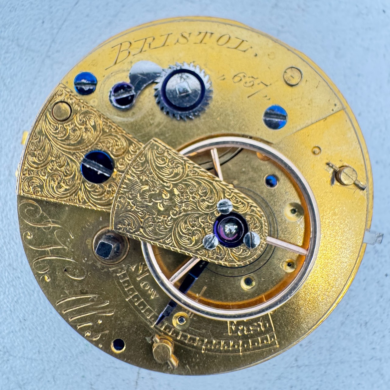 Antique 35.5mm J.H. Allis Bristol England Key Wind Fusee Pocket Watch Movement