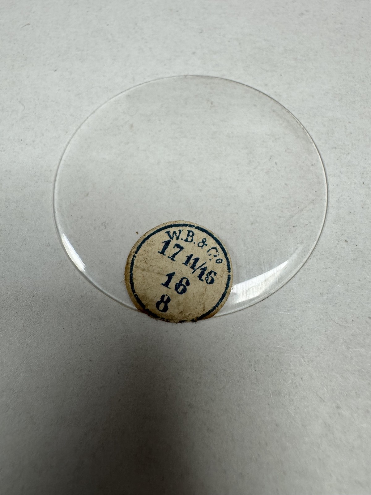 Vintage W.B.&C. Pocket Watch Mineral Crystal Domed 39.96mm 17 11/16 16 8 Clear
