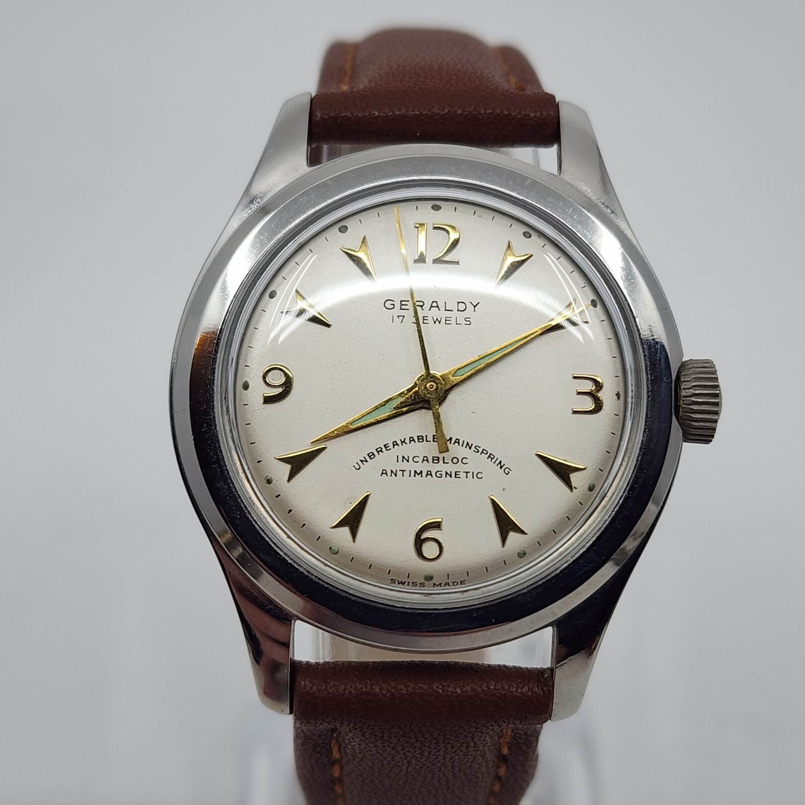 1950’S Geraldy 17 Jewels Cal. AS 1187 Manual Wind Steel Recent Service New Xtal