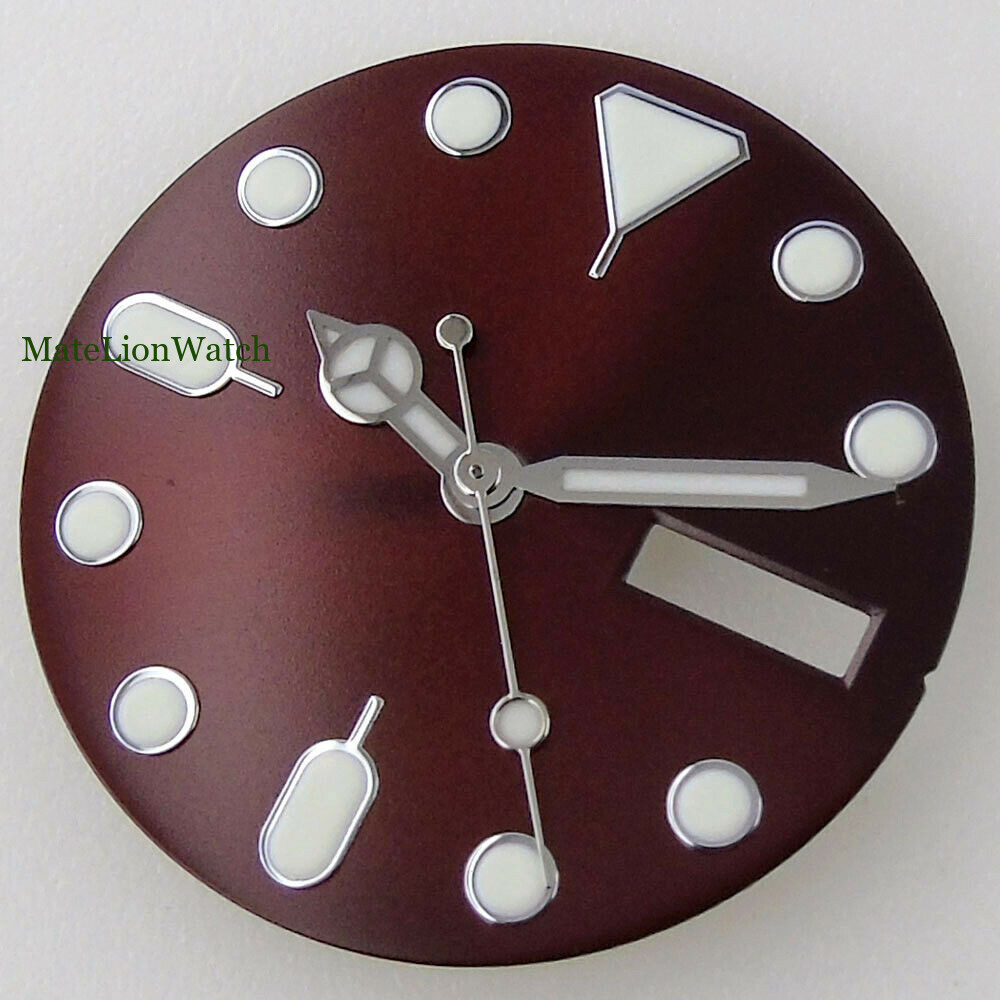 28.5mm Watch Dial+Hands Dual Calendar For NH36/NH36A Green Lume 3.8 &3 o’clock