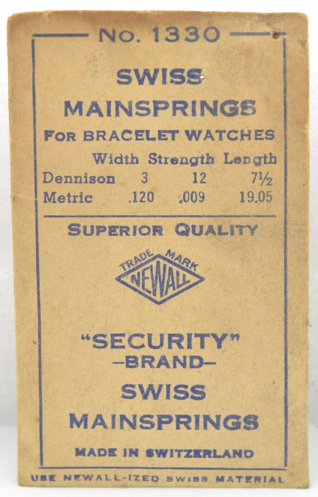 Newall Steel Wristwatch Mainspring 1330, 3 x 12 x 7.5 / 1.20 x .009 X 19.05