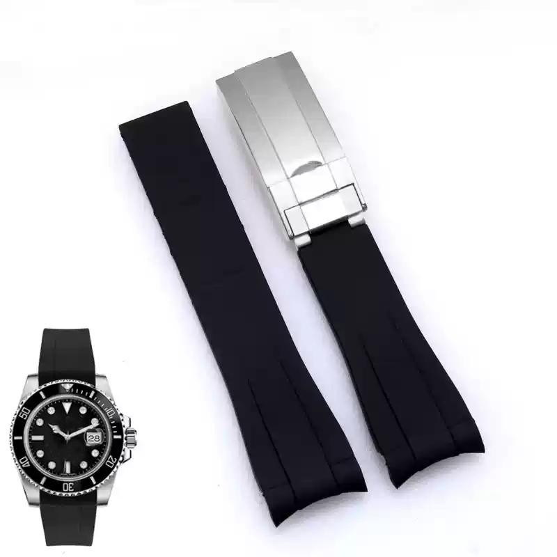 High quality Rubber watch strap for Rolex wristband 20mm 21mm black blue curved
