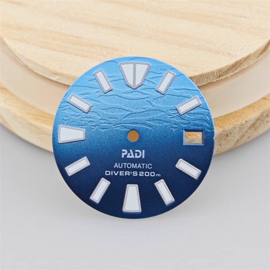 28.5mm NH35 Dial + Hands Gradient Blue 3D Dial Green Lume for NH35/NH36Movement