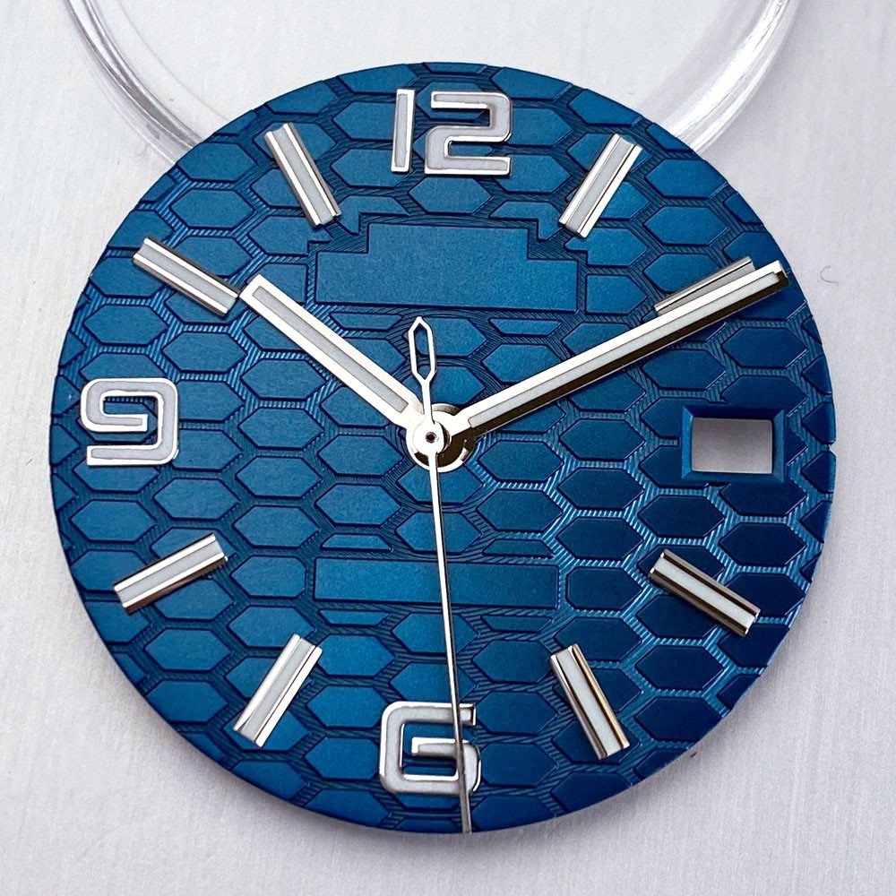 Black Blue Sterile 28.5mm Honeycomb Watch Dial fit NH35 Dive Watch Part Luminous