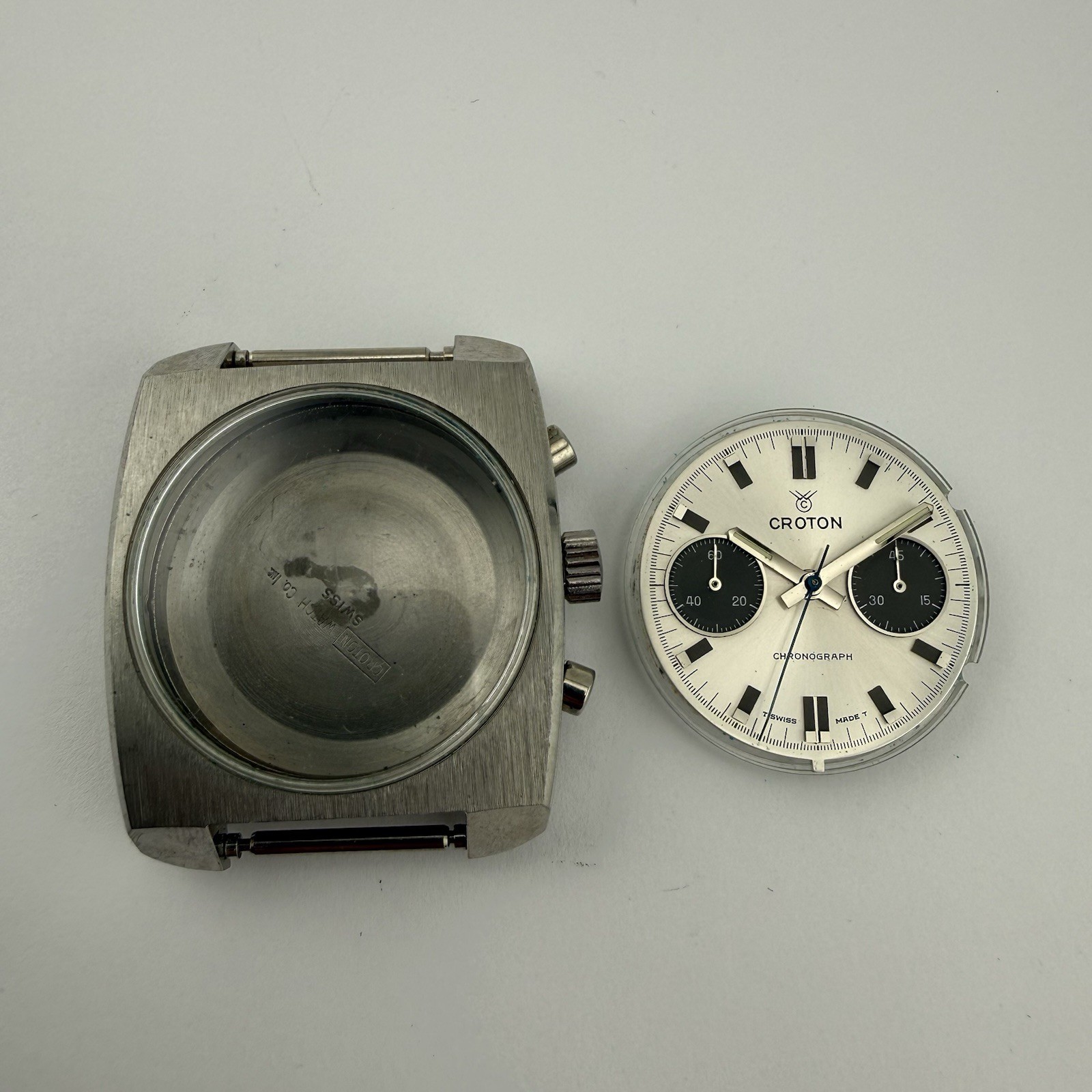 NOS Croton Chronograph Watch Case Stainless Steel Original Dial – Landeron 248