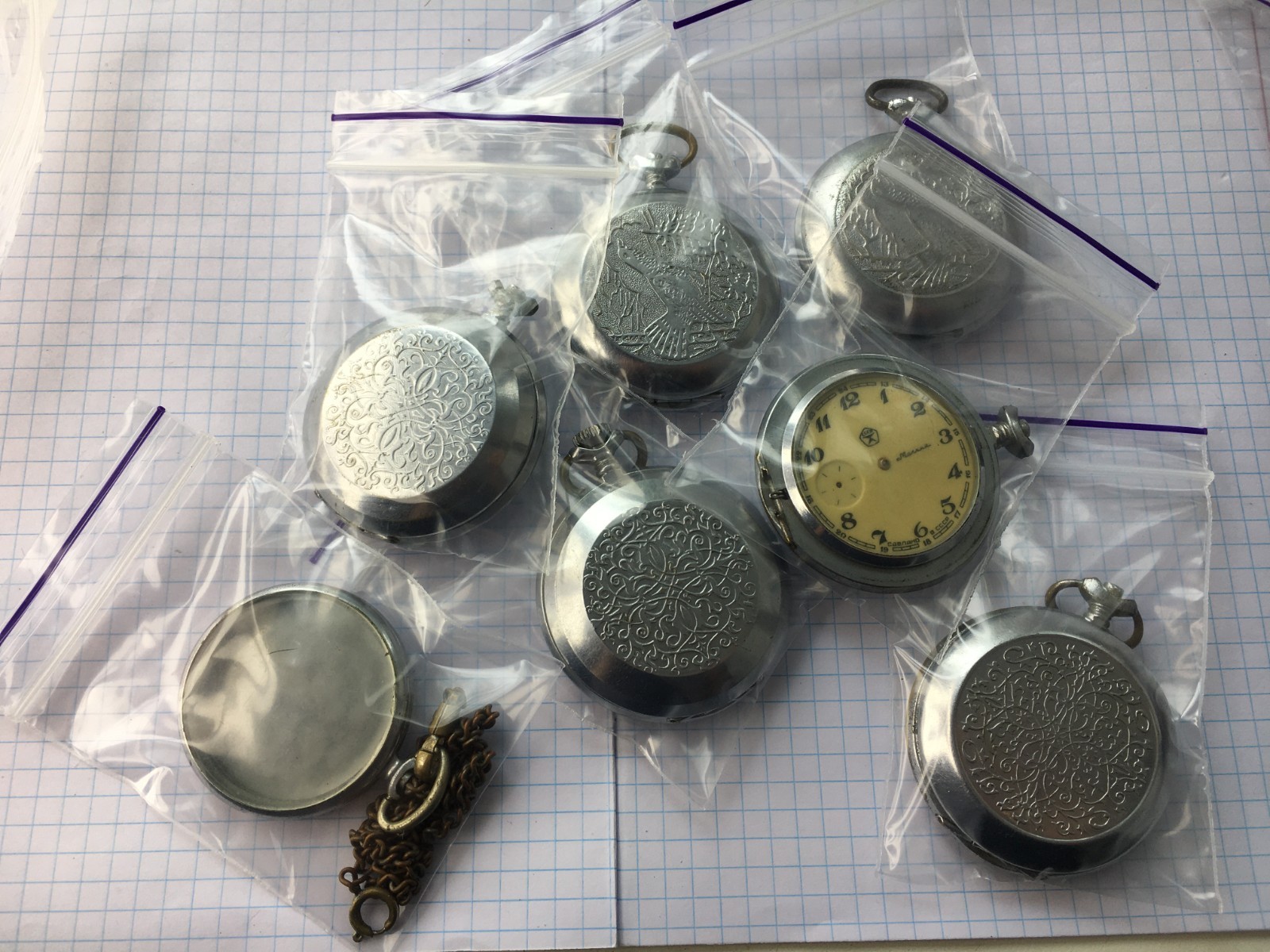 Lot of 7 Pocket Watch Molnija cases soviet. for spare parts or for restoration.