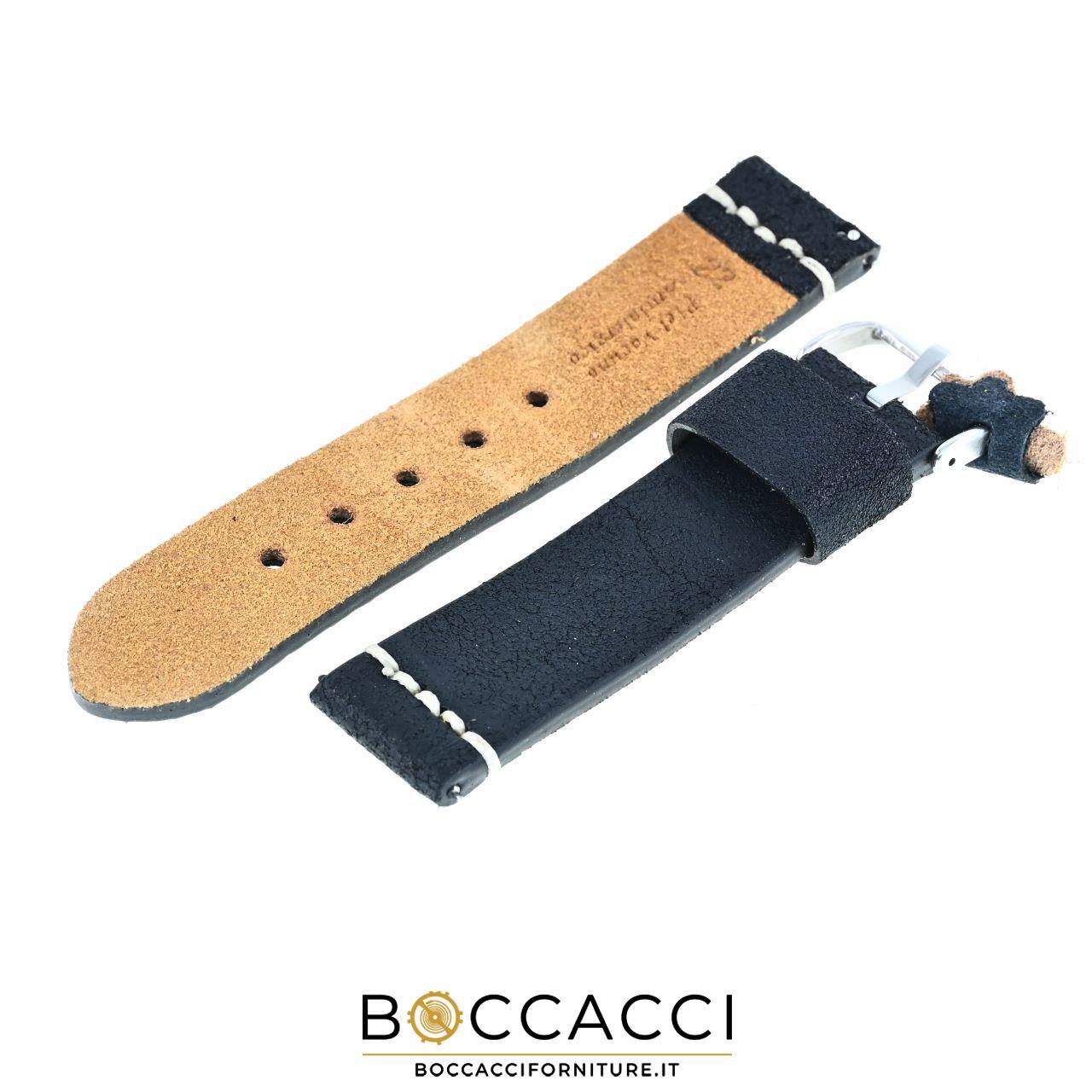 DILOY Easy Fit/Remove 24mm Black Aged Leather Cord Stitched Strap…