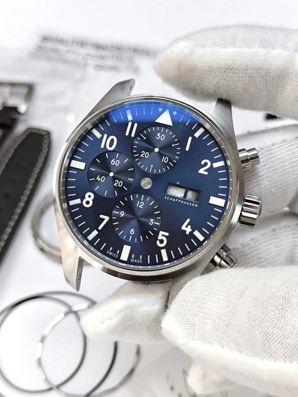 DIY 43mm stainless steel kit with dial, strap, and hands suitable for 7750