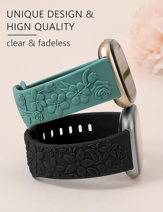 Minyee 2 Pack Floral Engraved Band Compatible with Fitbit Versa 4/V… Fast Ship