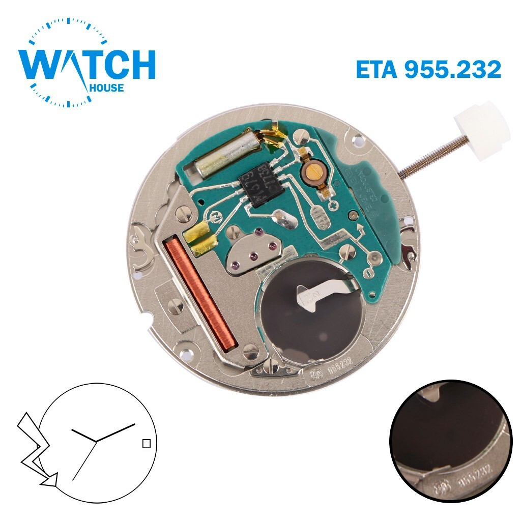 ETA 955.232 Swiss Quartz Movement, Small Date Disk at 3, Height 3 ,Sweep Hands.