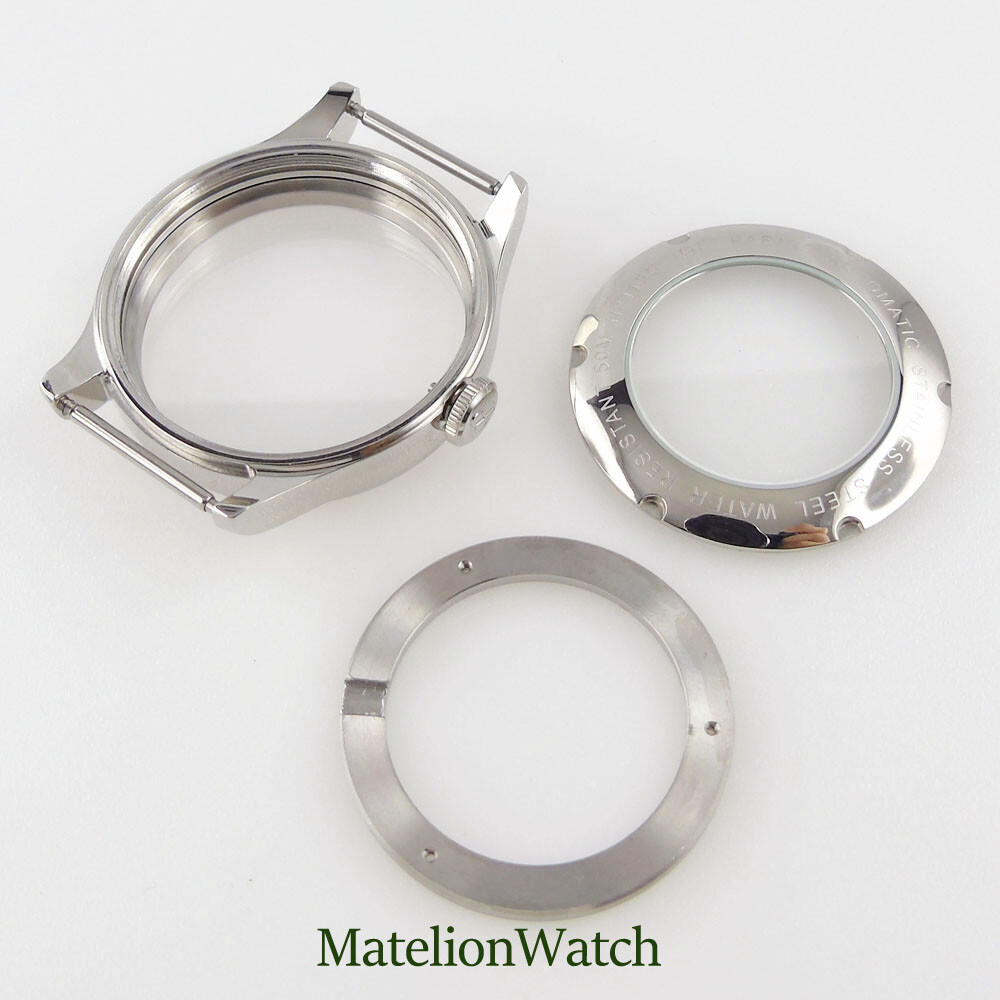 39mm Silver Watch Case Spare Parts Fit For Miyota 8215 821A 2813 Sapphire Glass