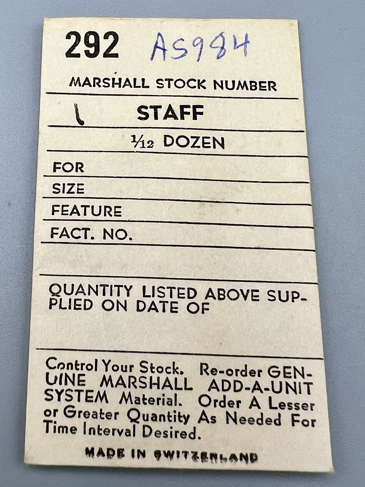 AS-984 BALANCE STAFF 292 A SCHILD SWISS WATCH PARTS Factory Sealed NOS LOT G10