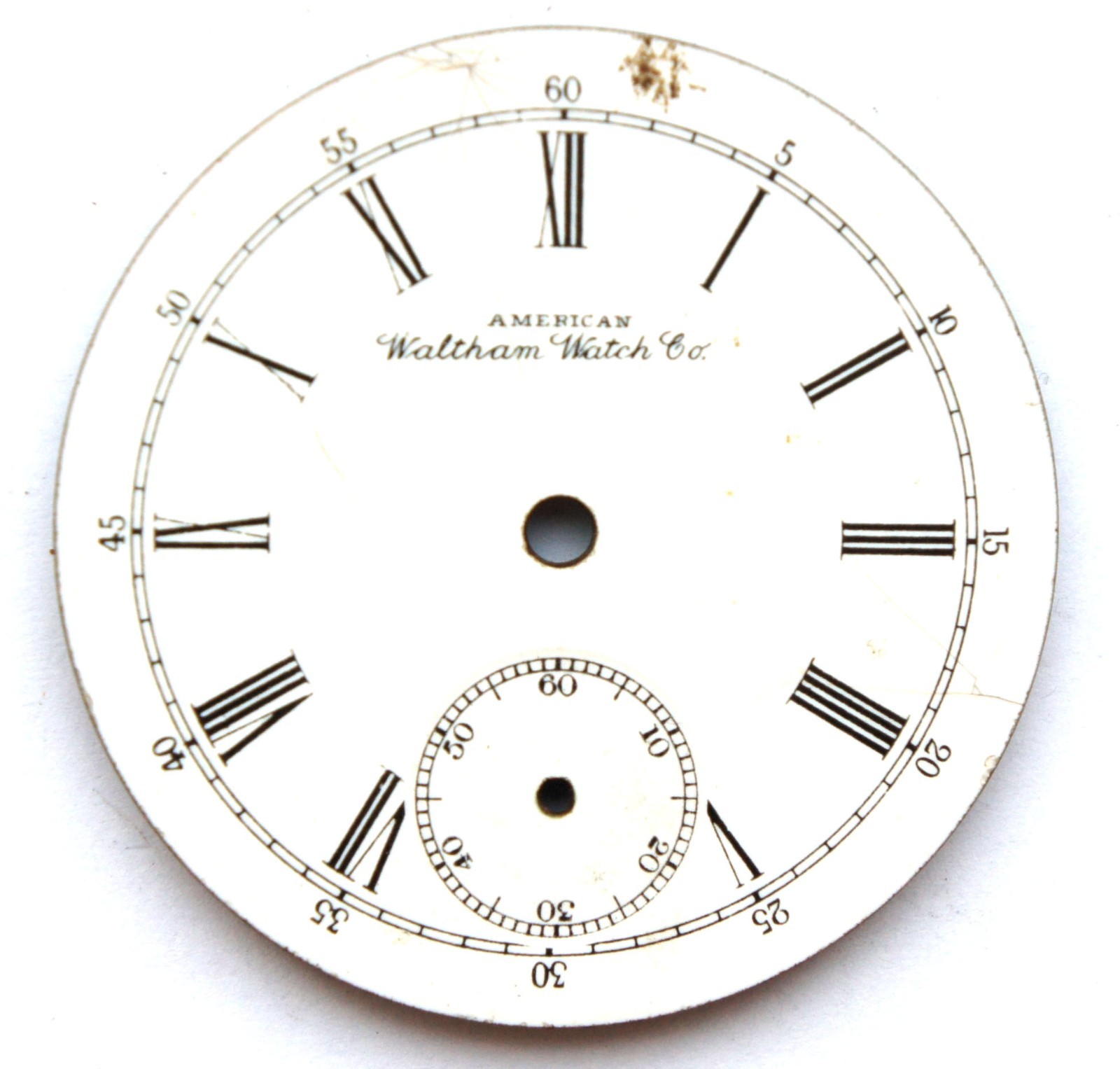 NICE 43.2 mm VINTAGE POCKET WATCH DIAL AMERICAN WALTHAM W CO ROMAN NUMERALS