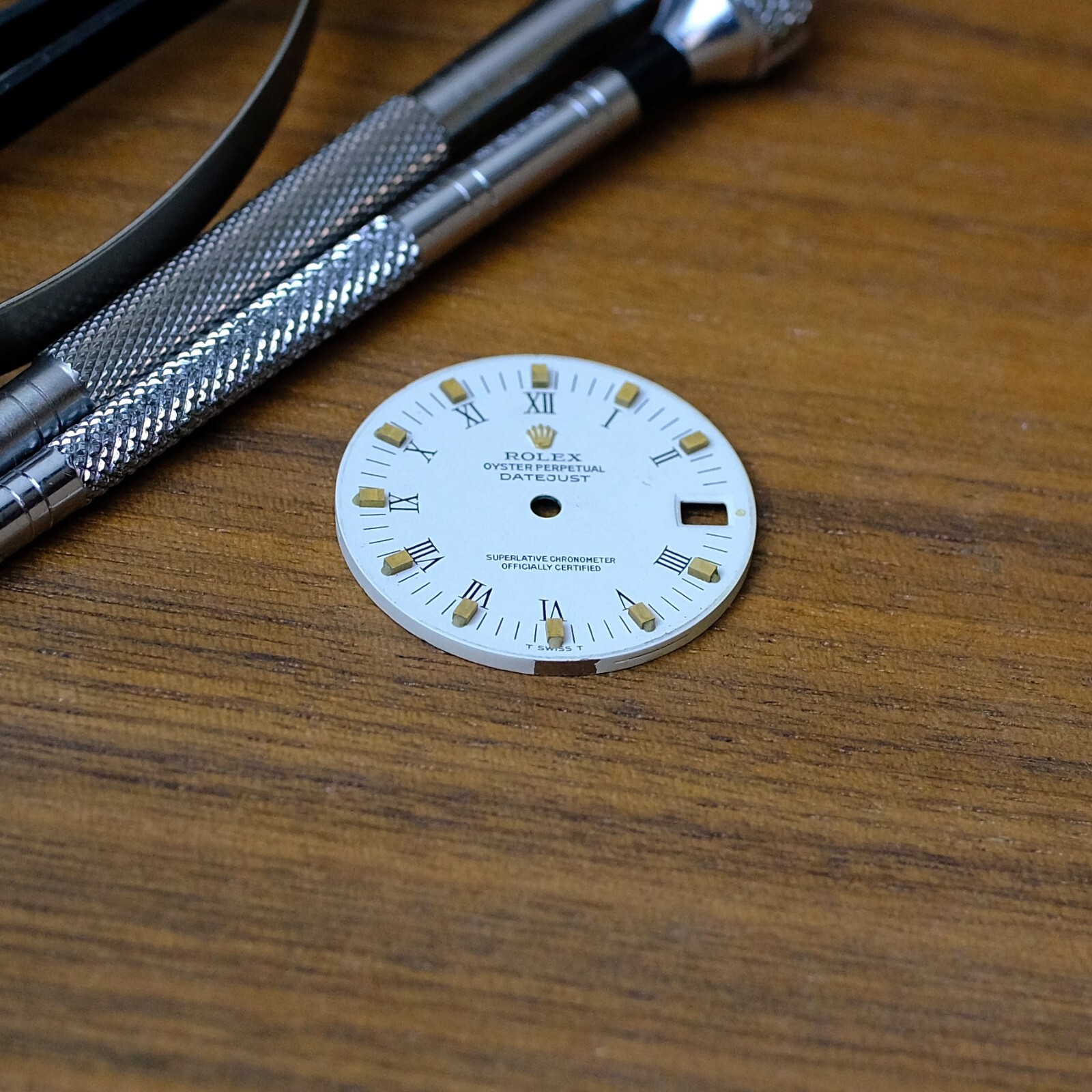 AUTHENTIC ROLEX OEM 31MM DATEJUST WHITE ROMAN DIAL W/ GOLD INDEX 68273 MID-SIZE